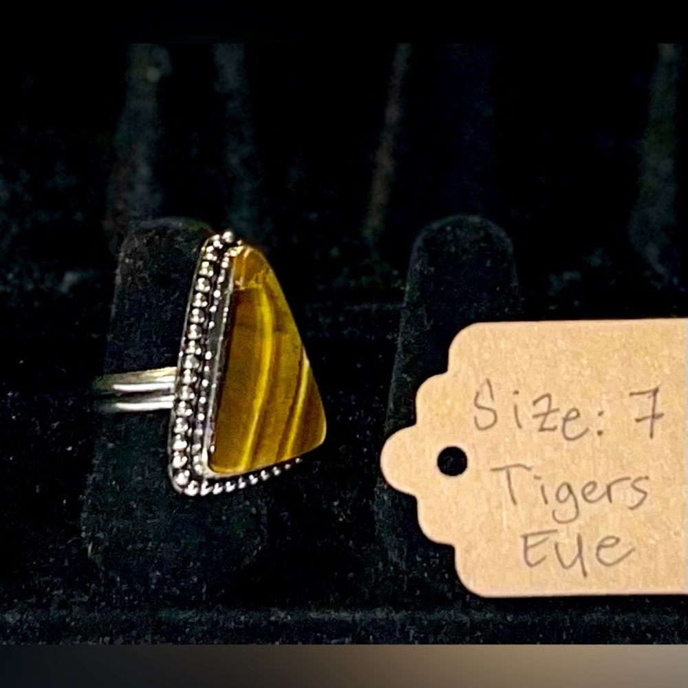 Handmade Natural Tigers Eye Stone Boho Ring .925 Stamp Size: 7